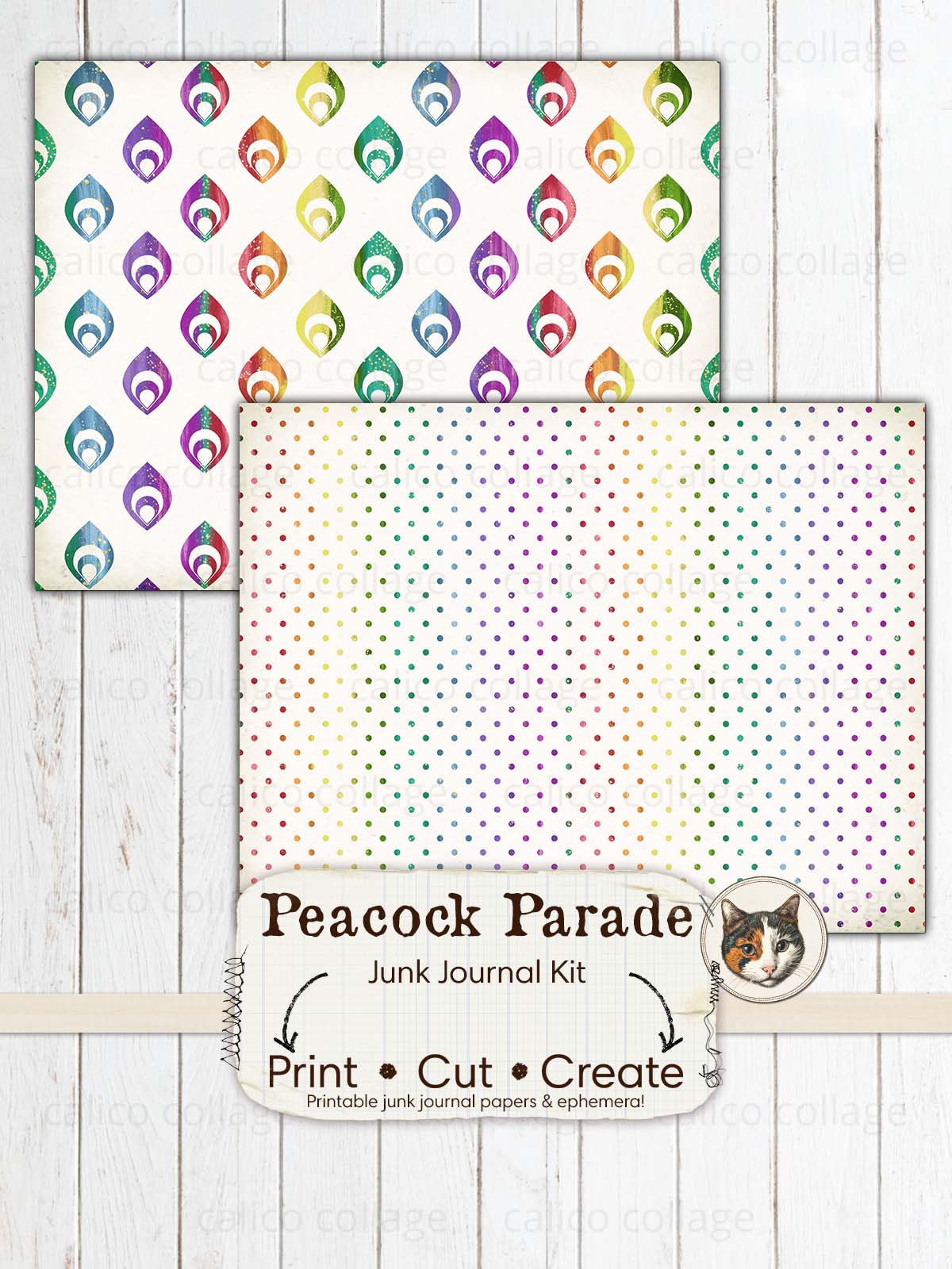 Peacock Junk Journal Printable, Rainbow Peacock Kit