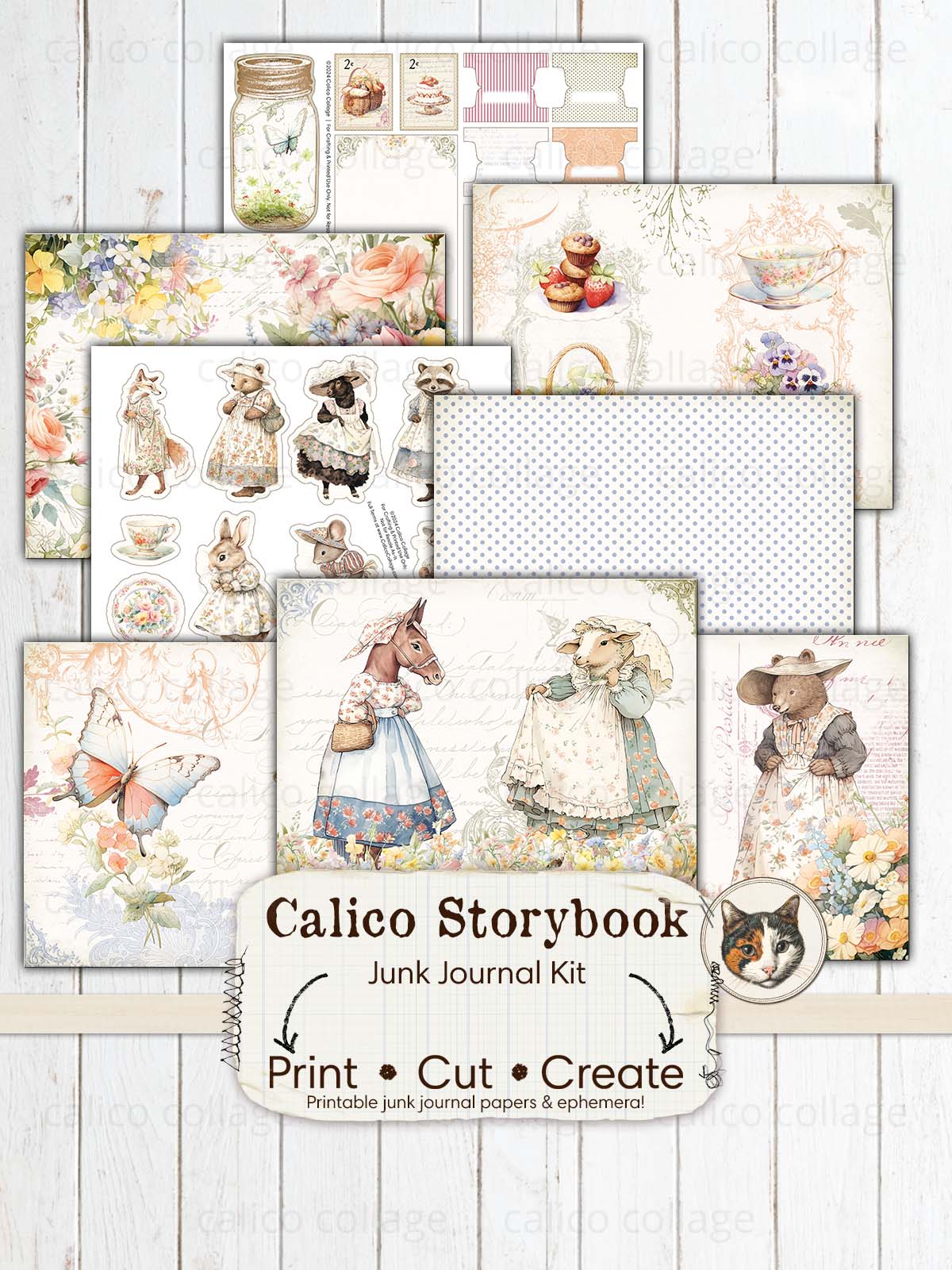 Beatrix Potter Inspired Junk Journal Kit, Calico Storybook 