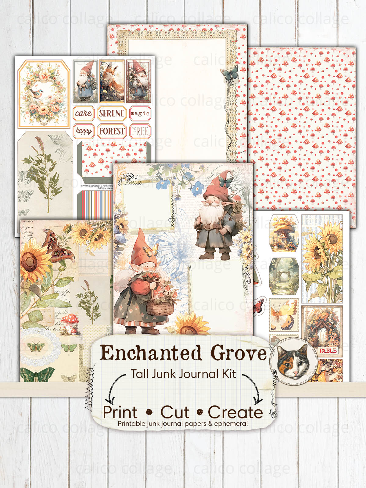 Gnome Junk Journal Kit, Cottagecore Ephemera