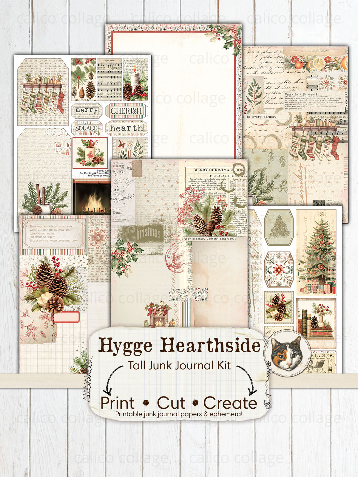 Christmas Tall Junk Journal Kit, Hygge Christmas Ephemera