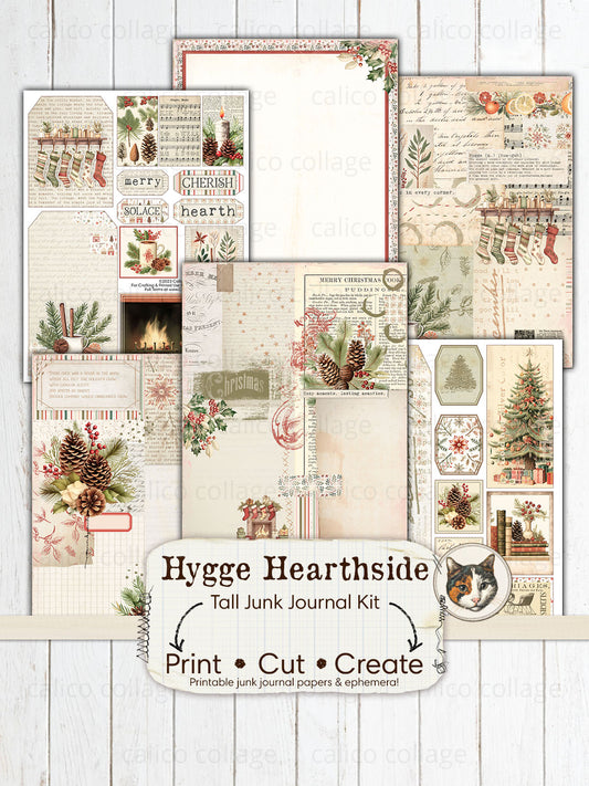 Christmas Tall Junk Journal Kit, Hygge Christmas Ephemera