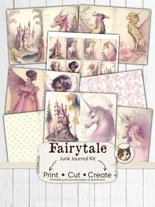 Fairytale Junk Journal Kit, Unicorn Ephemera