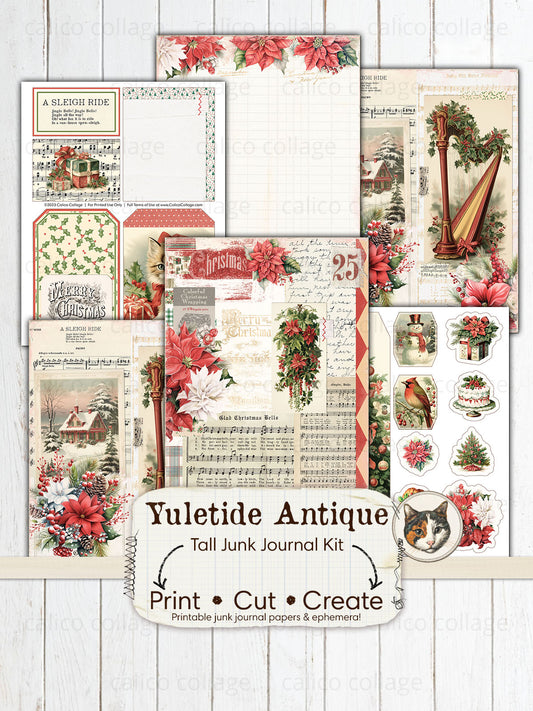 Christmas Tall Junk Journal Kit, Christmas Ephemera Printable