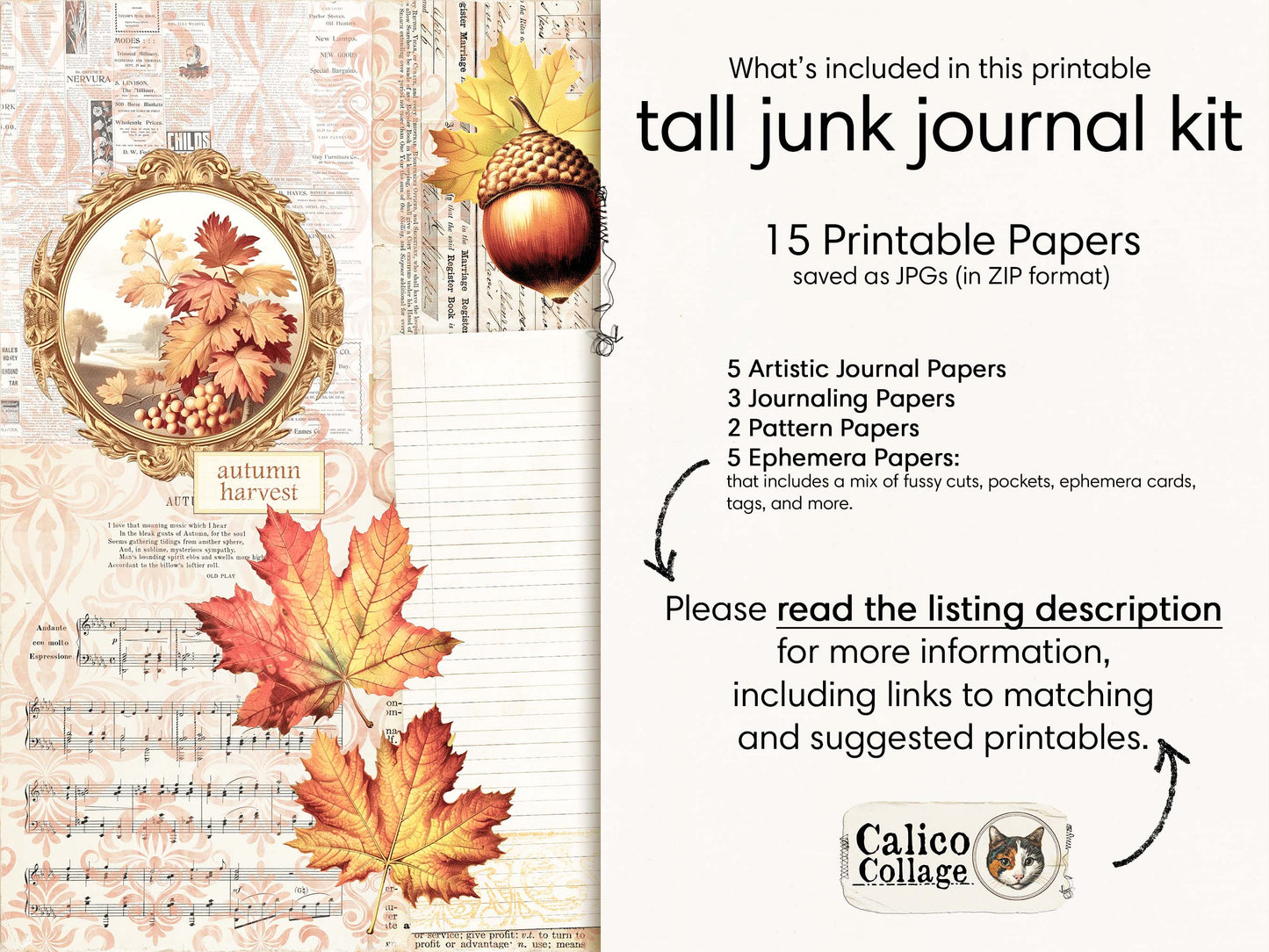 Autumn Ephemera Tall Junk Journal Kit, Fall Ephemera