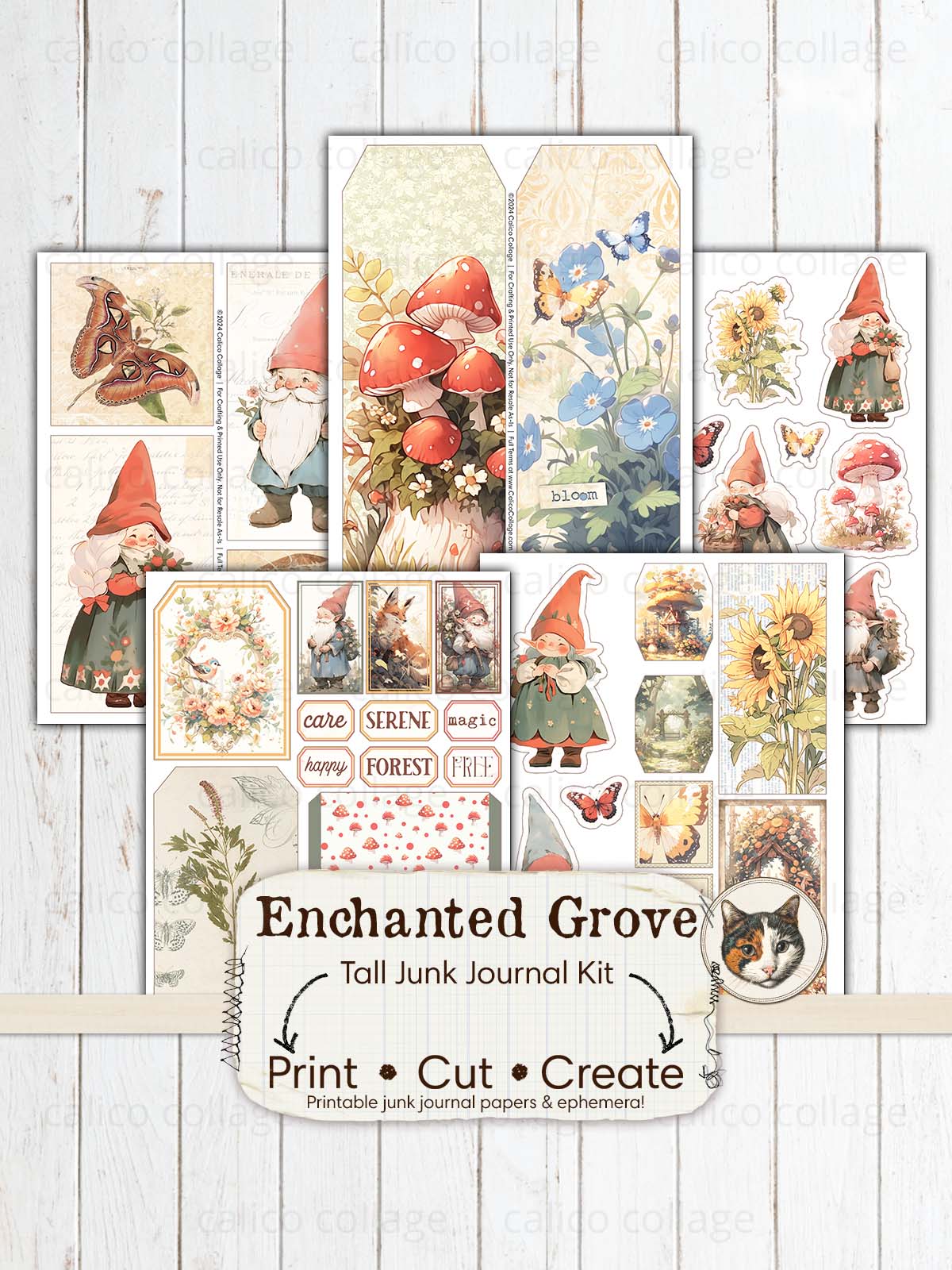 Gnome Junk Journal Kit, Cottagecore Ephemera