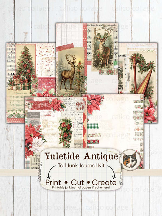 Christmas Tall Junk Journal Kit, Christmas Ephemera Printable