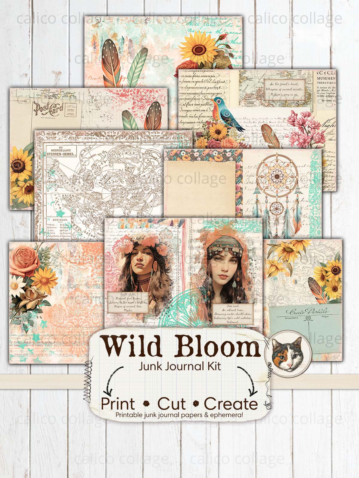 Bohemian Junk Journal Kit, Boho Ephemera