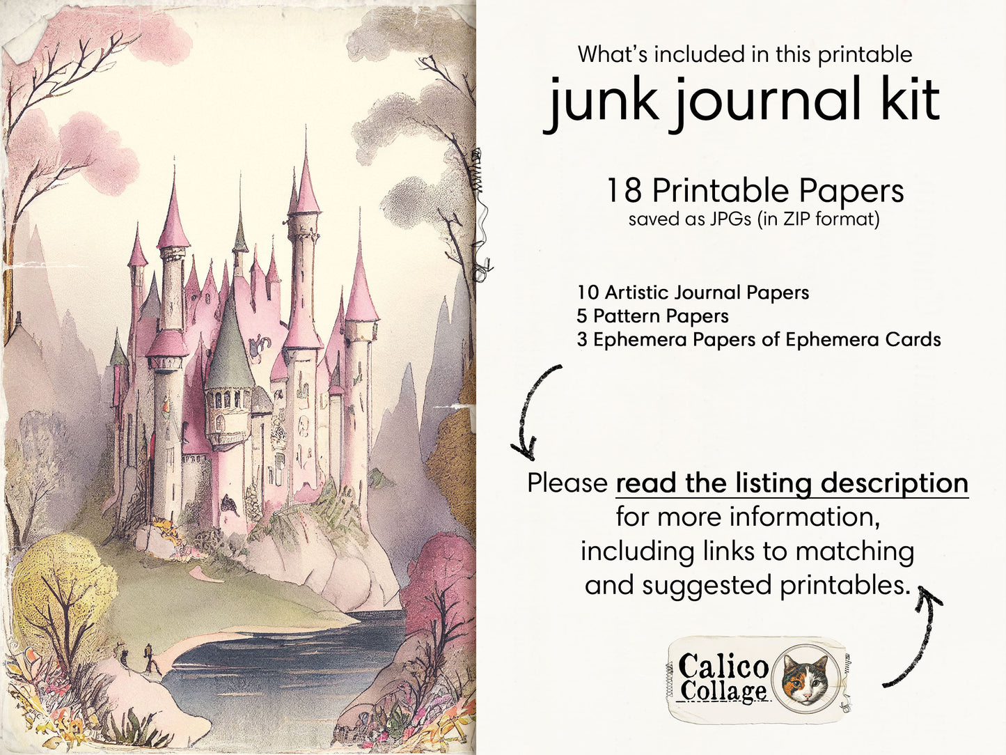 Fairytale Junk Journal Kit, Unicorn Ephemera