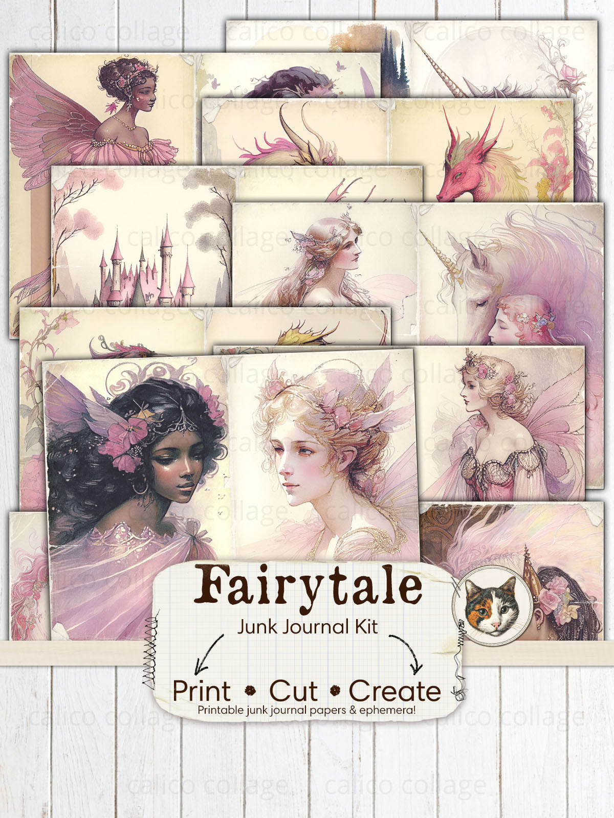 Fairytale Junk Journal Kit, Unicorn Ephemera
