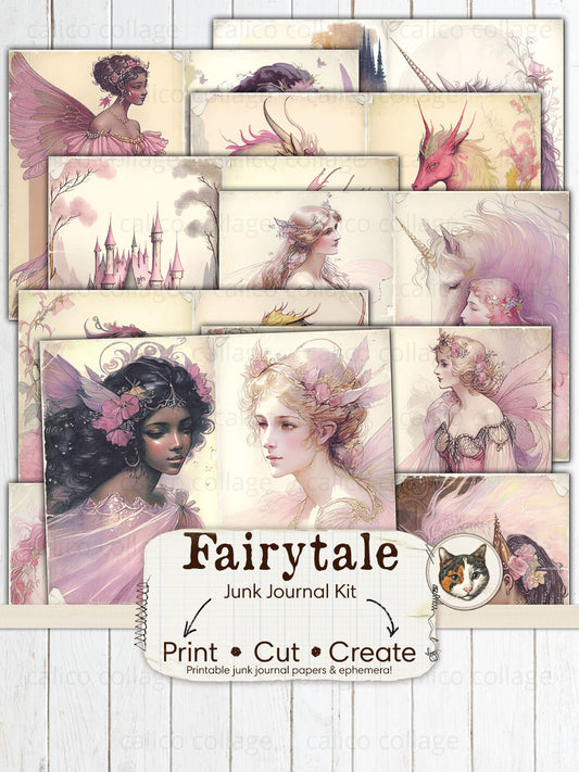 Fairytale Junk Journal Kit, Unicorn Ephemera