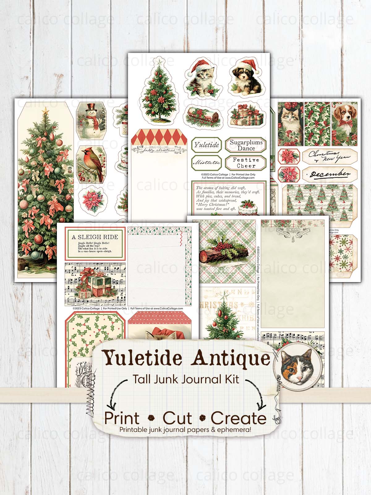 Christmas Tall Junk Journal Kit, Christmas Ephemera Printable