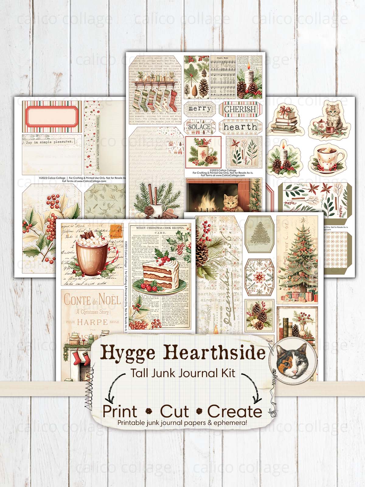 Christmas Tall Junk Journal Kit, Hygge Christmas Ephemera