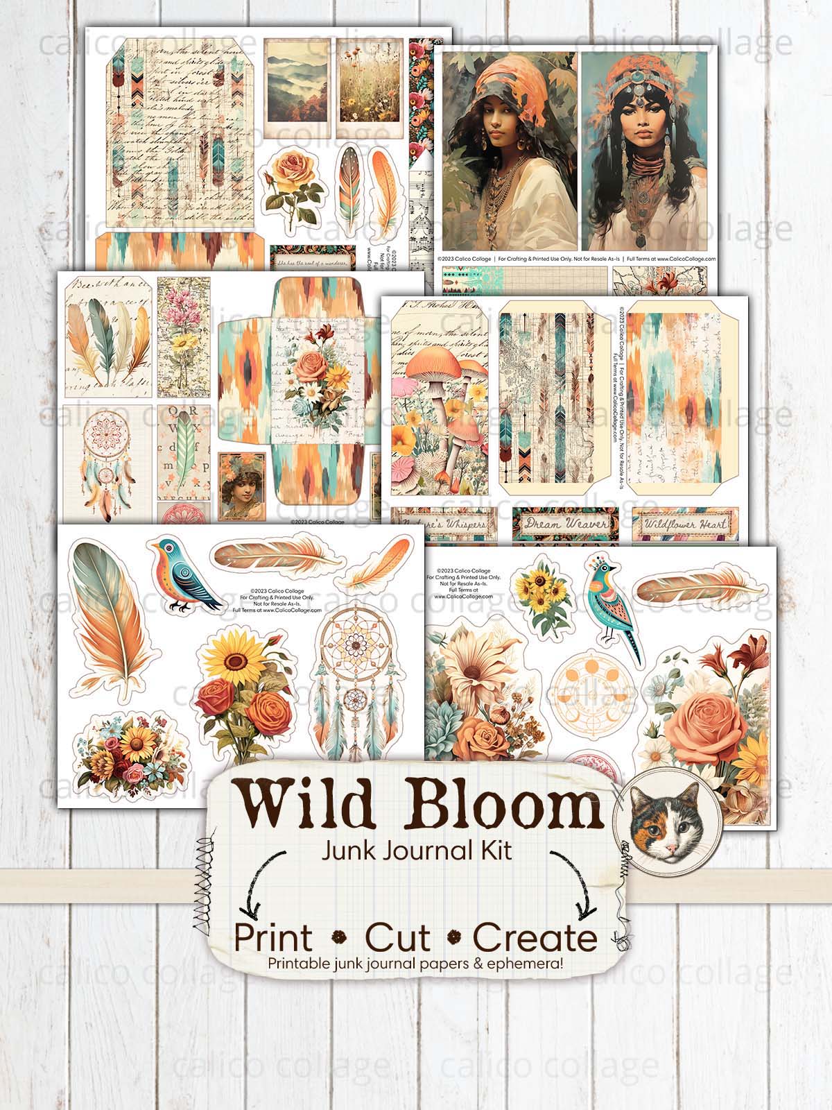 Bohemian Junk Journal Kit, Boho Ephemera