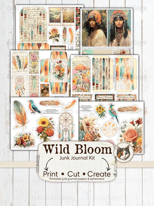 Bohemian Junk Journal Kit, Boho Ephemera