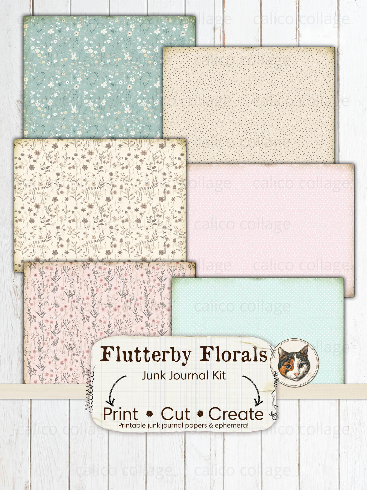 Flutterby Florals Junk Journal Kit, Bird Ephemera