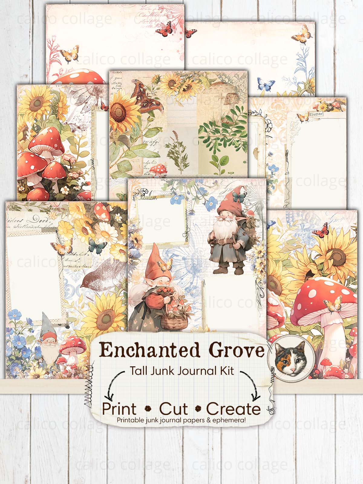 Gnome Junk Journal Kit, Cottagecore Ephemera