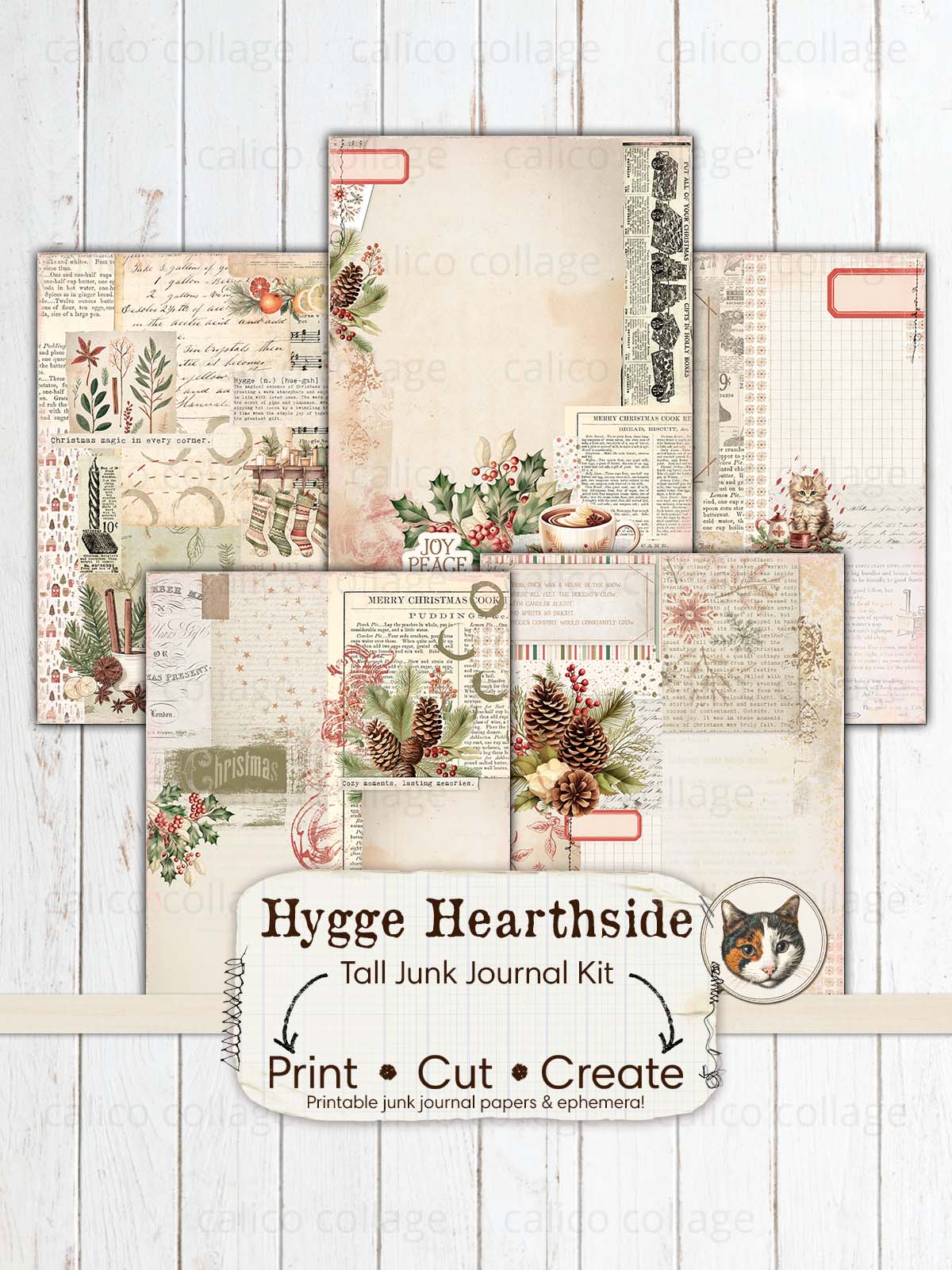 Christmas Tall Junk Journal Kit, Hygge Christmas Ephemera
