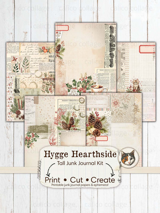 Christmas Tall Junk Journal Kit, Hygge Christmas Ephemera