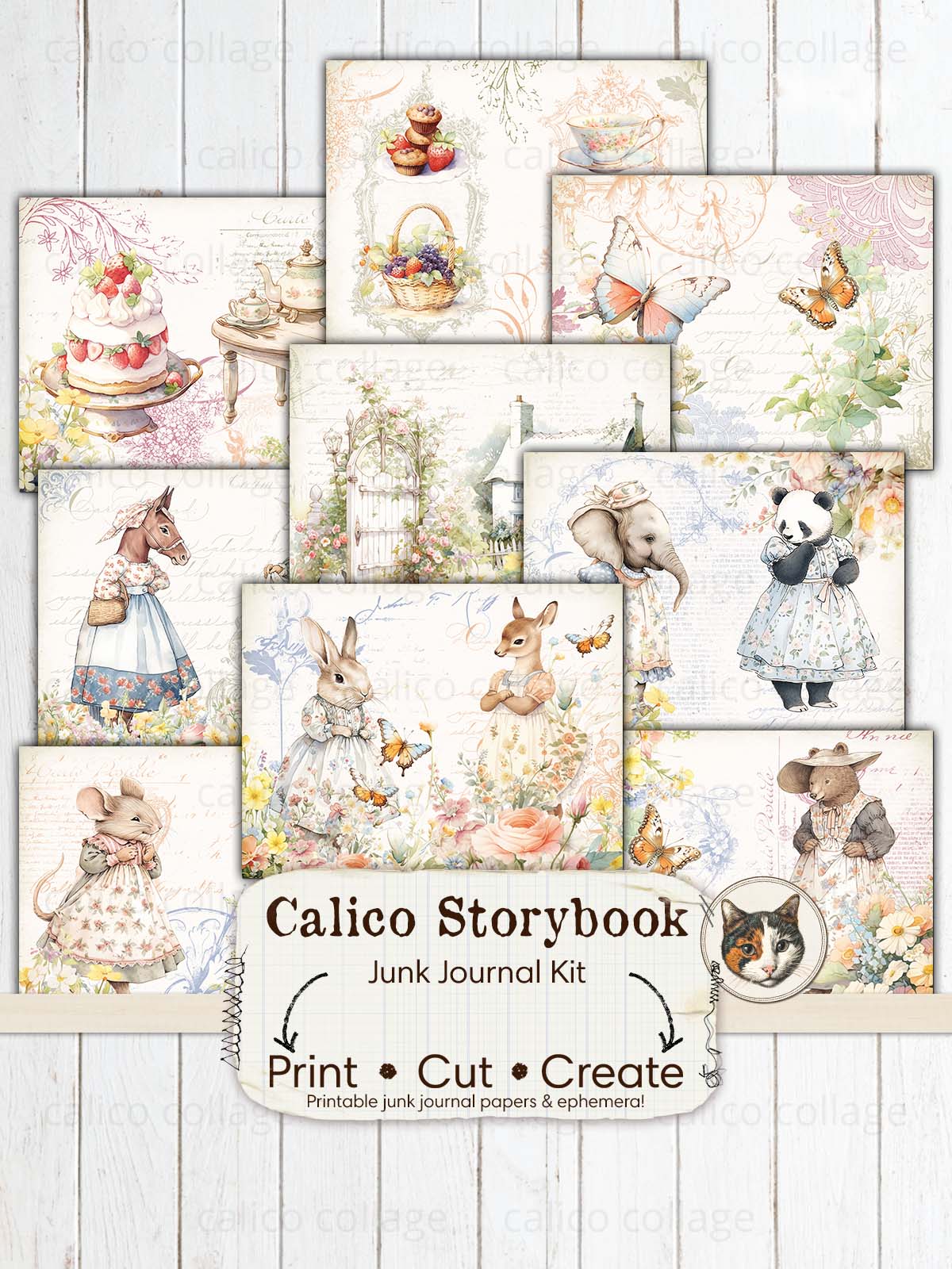 Beatrix Potter Inspired Junk Journal Kit, Calico Storybook