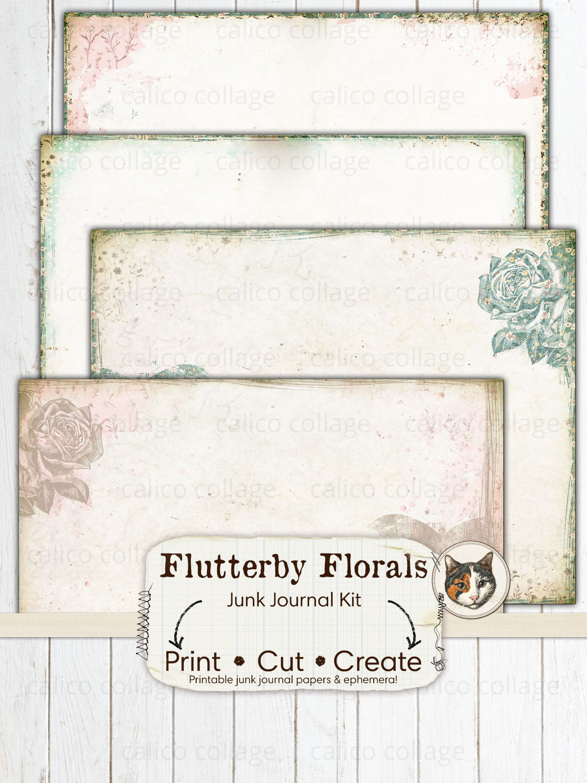 Flutterby Florals Junk Journal Kit, Bird Ephemera