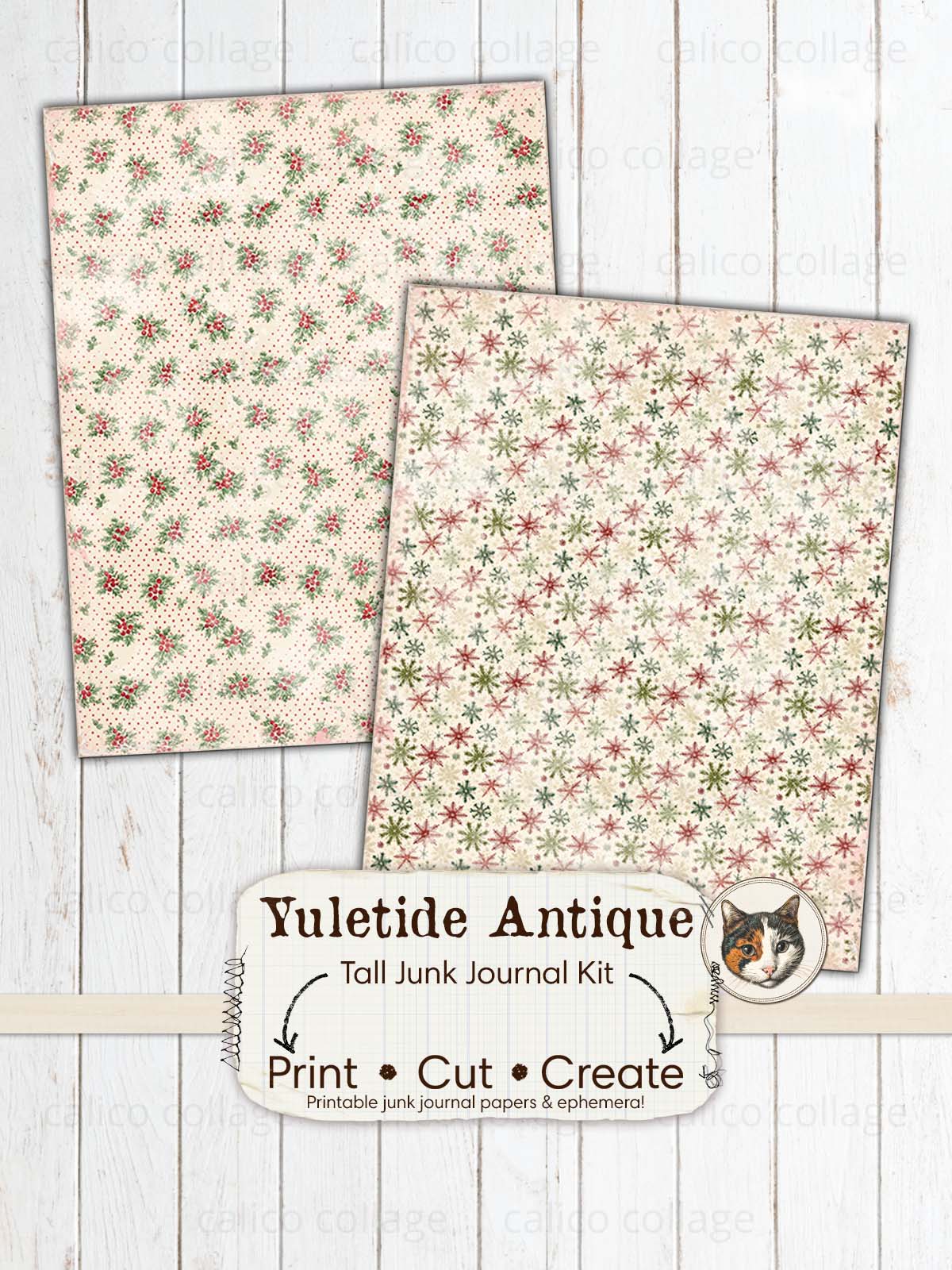 Christmas Tall Junk Journal Kit, Christmas Ephemera Printable