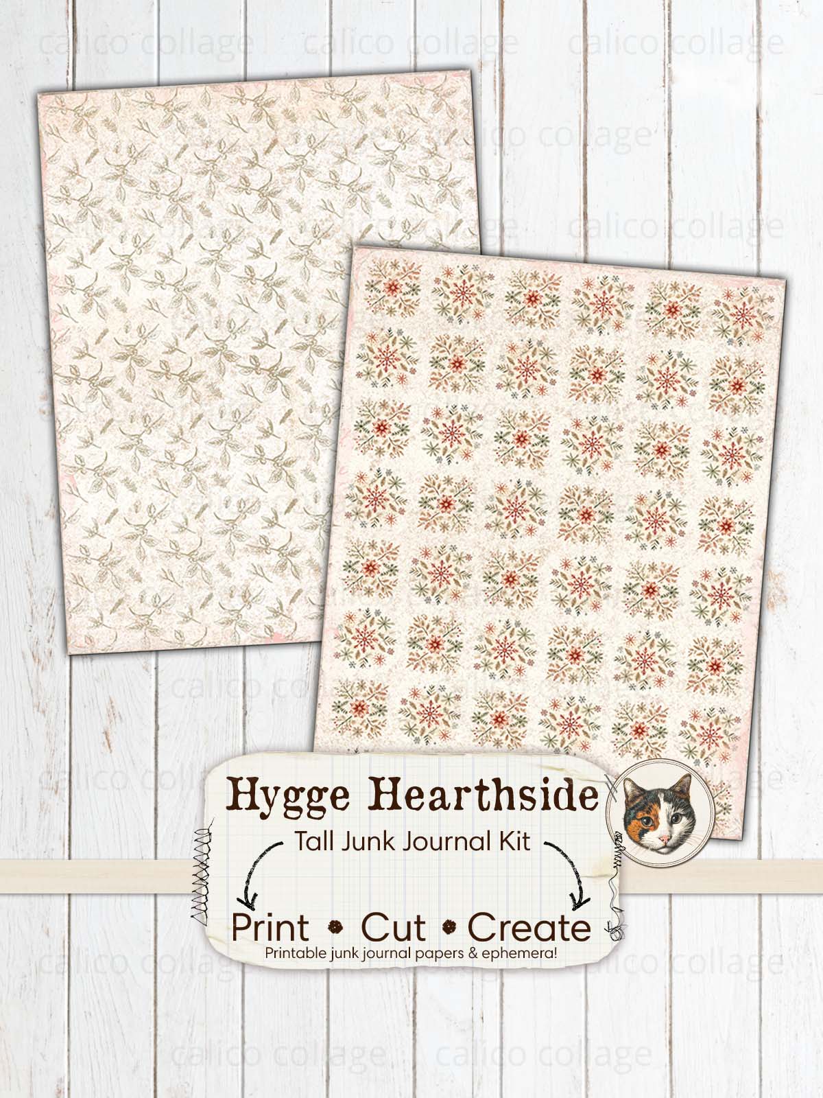 Christmas Tall Junk Journal Kit, Hygge Christmas Ephemera