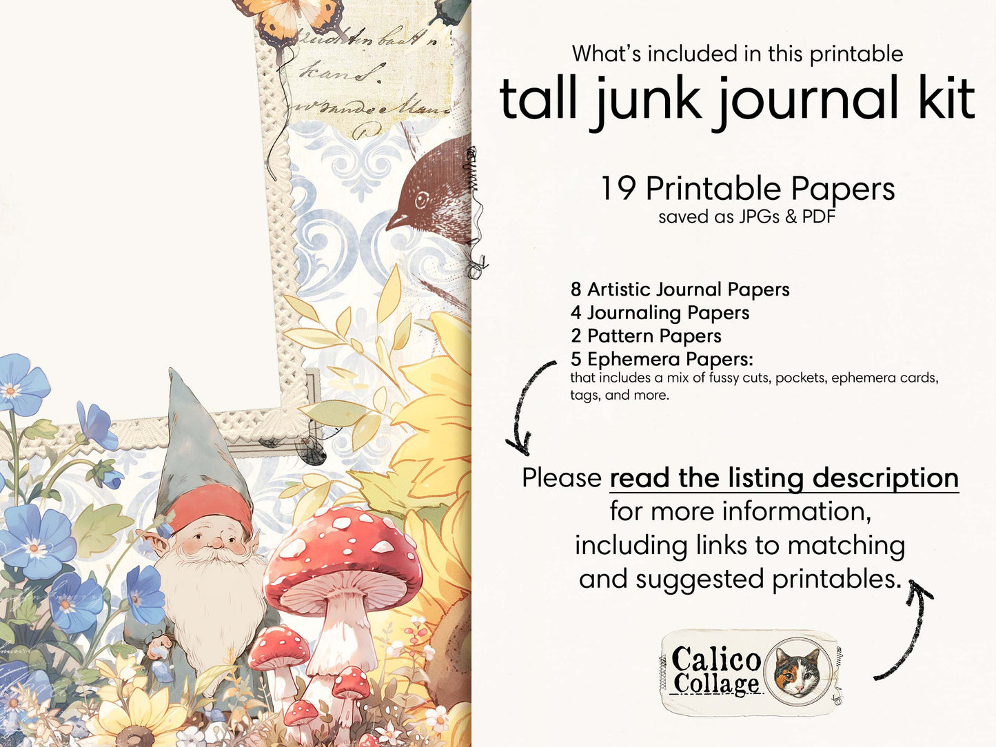 Gnome Junk Journal Kit, Cottagecore Ephemera