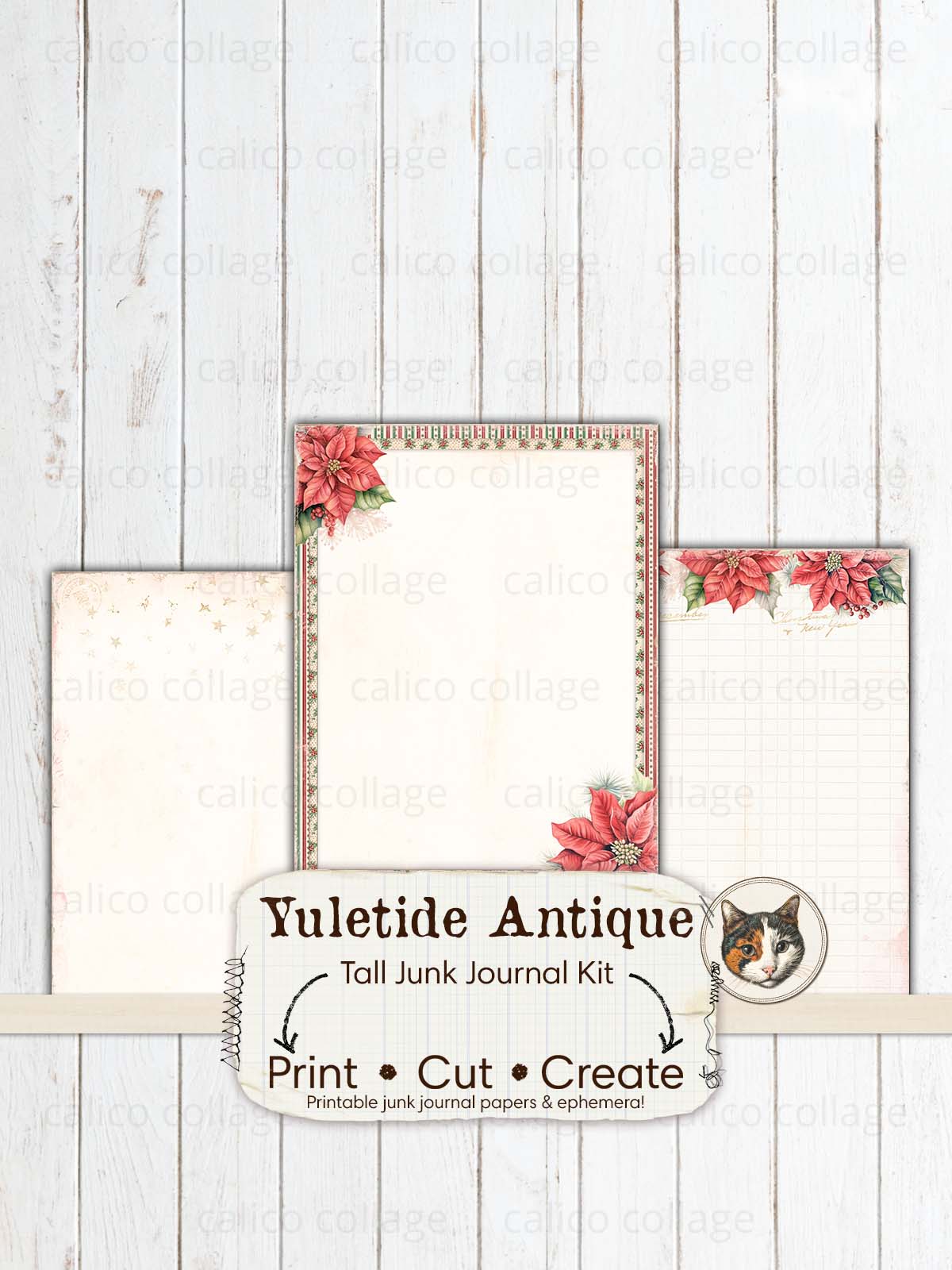 Christmas Tall Junk Journal Kit, Christmas Ephemera Printable