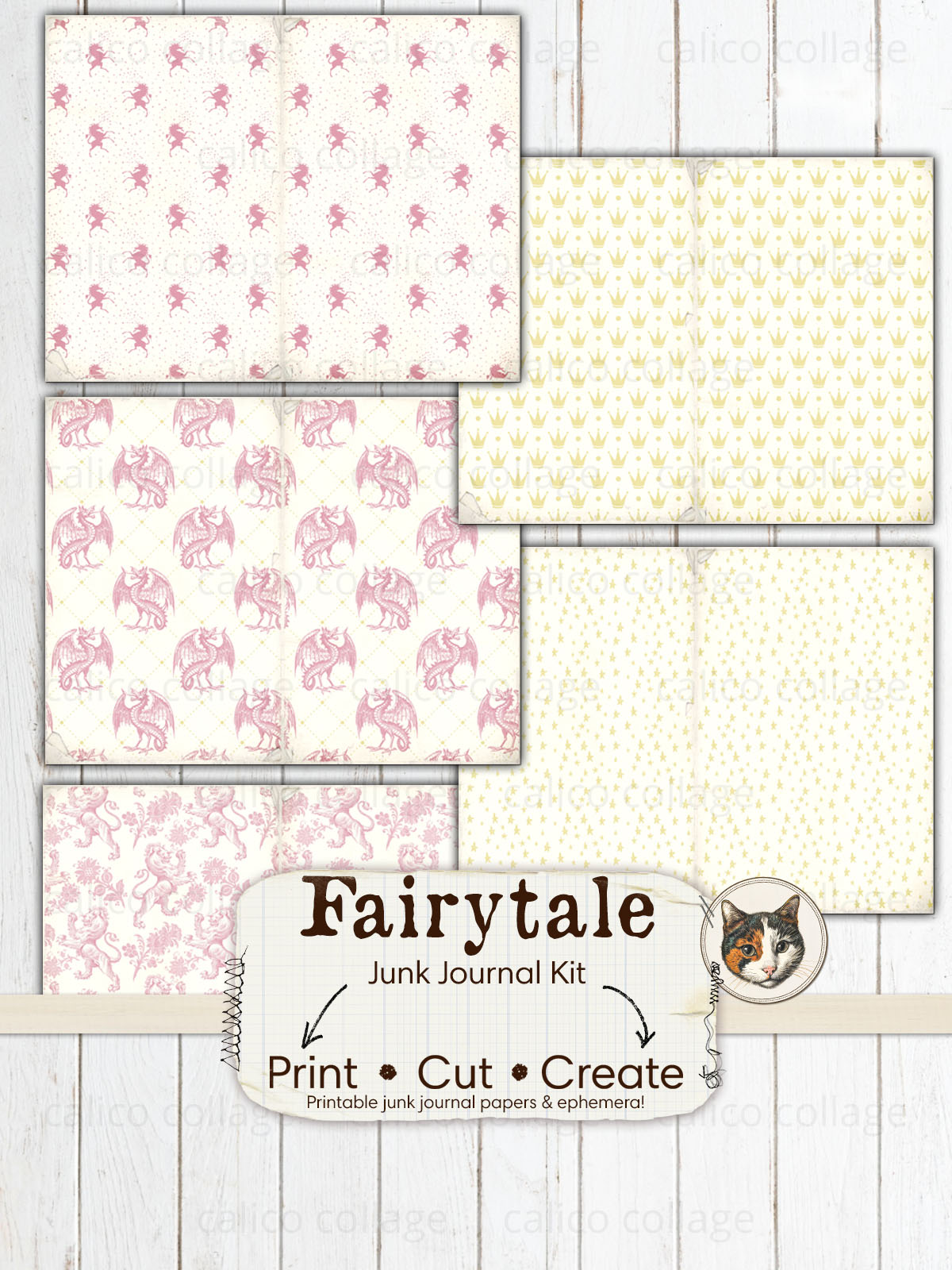 Fairytale Junk Journal Kit, Unicorn Ephemera