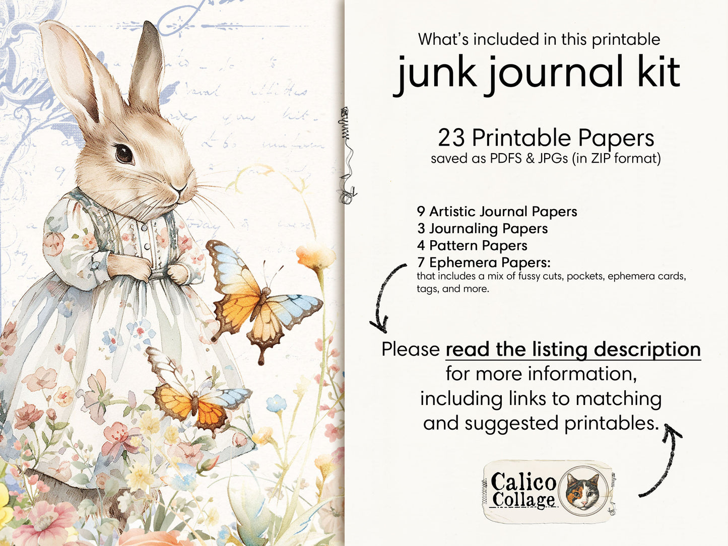 Beatrix Potter Inspired Junk Journal Kit, Calico Storybook