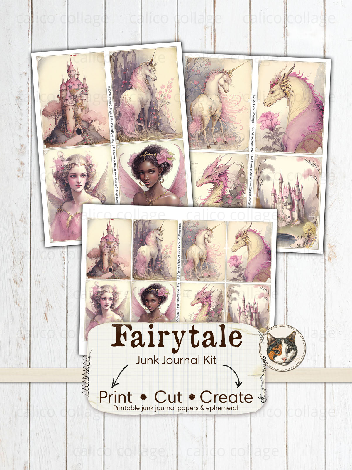 Fairytale Junk Journal Kit, Unicorn Ephemera