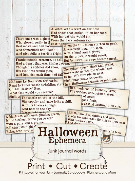 Halloween Ephemera Junk Journal Words Printable, Halloween Verses