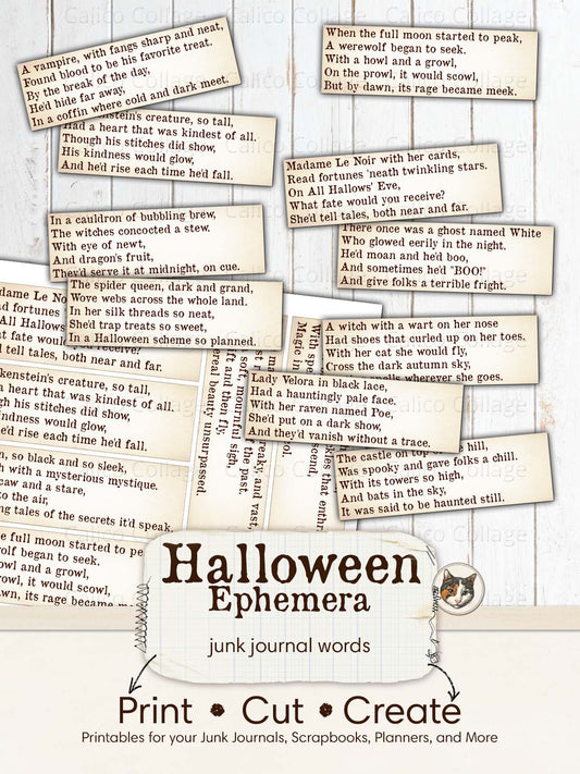 Halloween Ephemera Junk Journal Words Printable, Halloween Verses