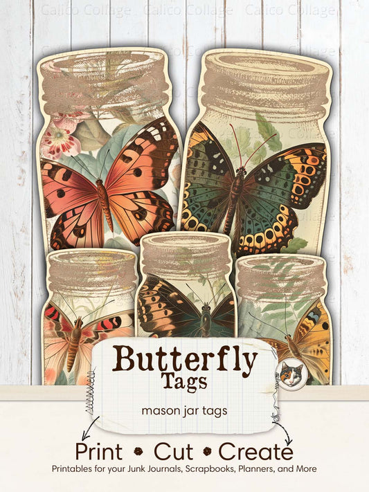 Butterfly Ephemera Mason Jar Tag Printable