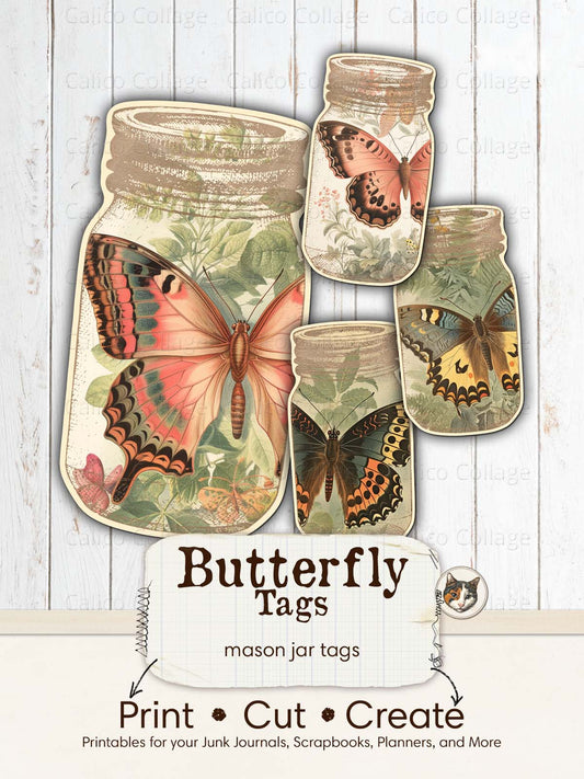 Butterfly Ephemera Mason Jar Tag Printable