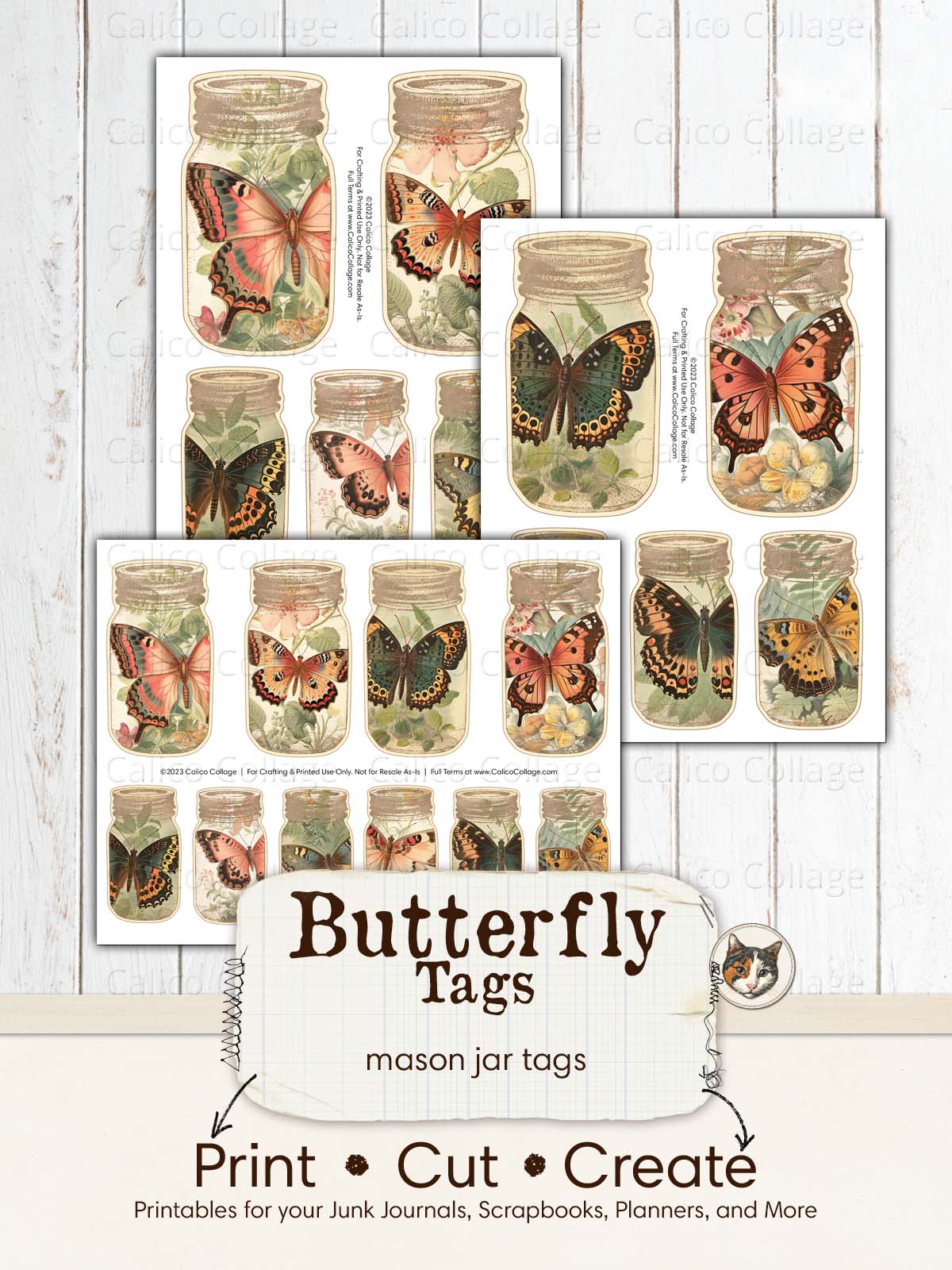 Butterfly Ephemera Mason Jar Tag Printable