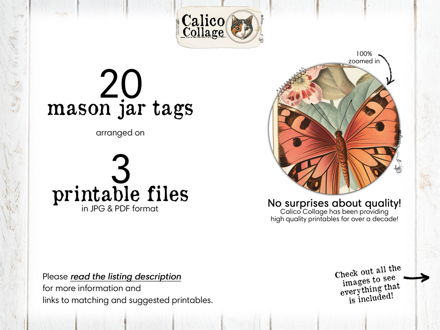 Butterfly Ephemera Mason Jar Tag Printable