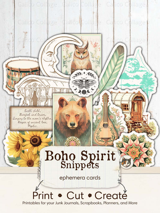 Boho Fussy Cuts, Bohemian Junk Journal Printable Ephemera