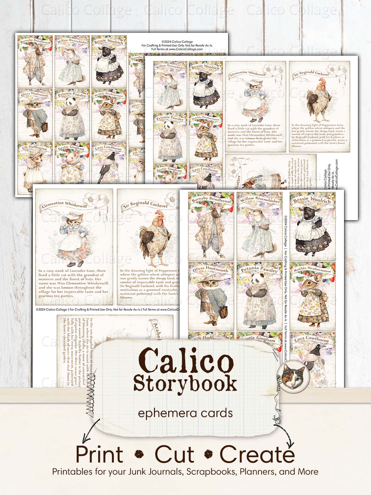 Petter Rabbit Inspired Junk Journal Printable, Beatrix Potter Ephemera Cards