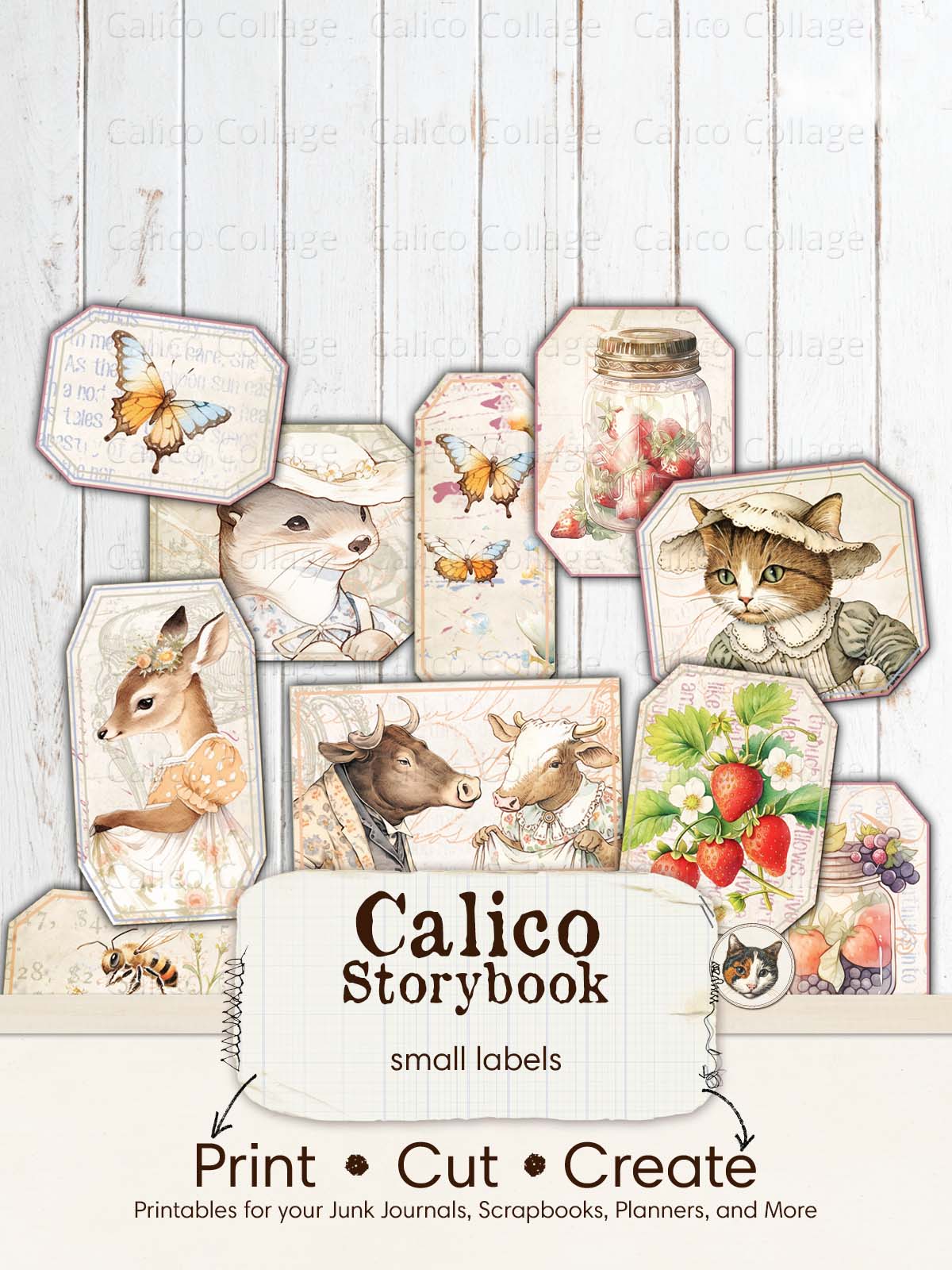 Beatrix Potter Inspired Small Labels, Peter Rabbit and Friends Junk Journal Printable Ephemera