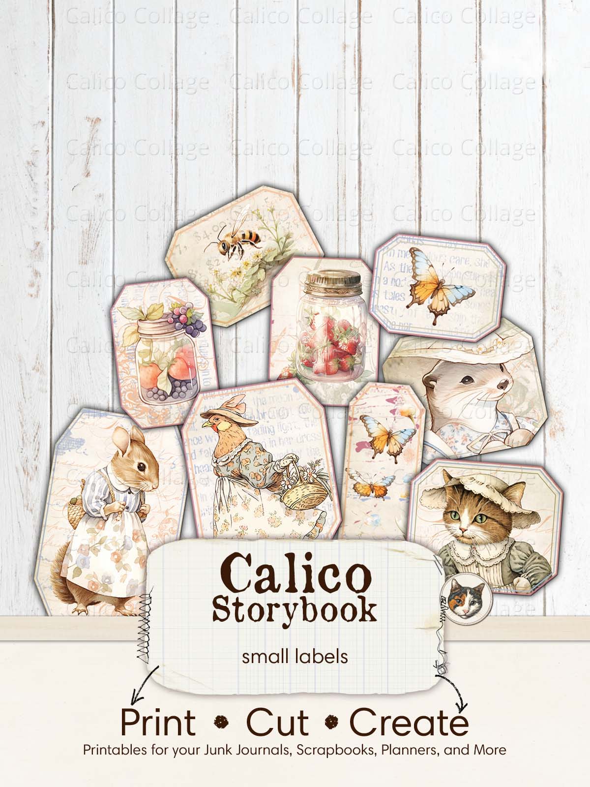 Beatrix Potter Inspired Small Labels, Peter Rabbit and Friends Junk Journal Printable Ephemera