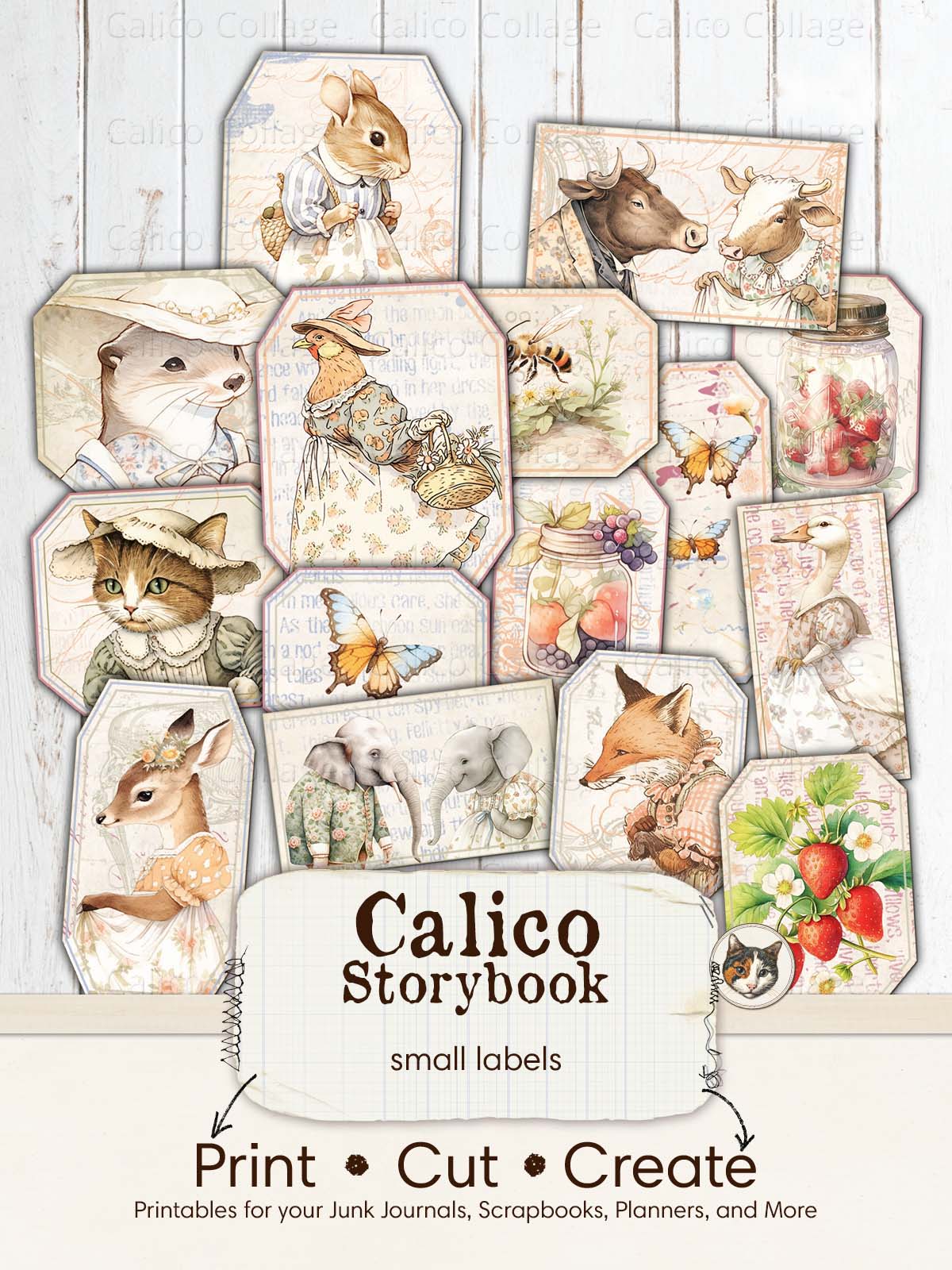 Beatrix Potter Inspired Small Labels, Peter Rabbit and Friends Junk Journal Printable Ephemera