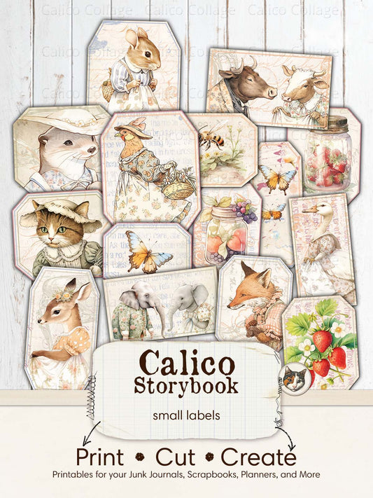 Beatrix Potter Inspired Small Labels, Peter Rabbit and Friends Junk Journal Printable Ephemera