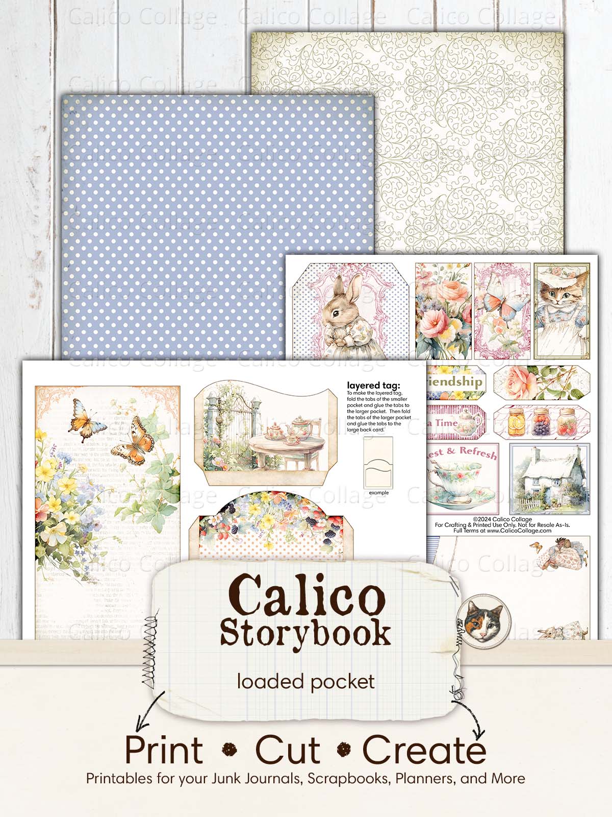 Beatrix Potter Inspired Loaded Pocket, Peter Rabbit Junk Journal Kit