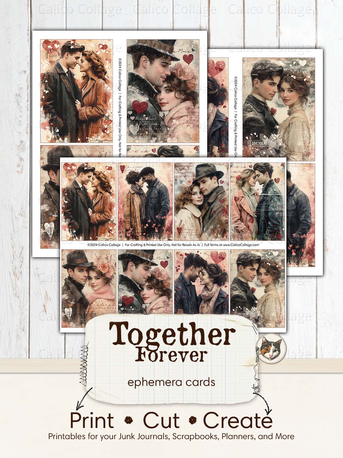 Valentine Junk Journal Printable, Couples Ephemera Cards