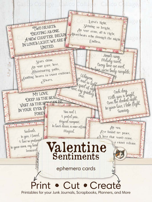 Valentine Sentiments Junk Journal Printable Ephemera Words