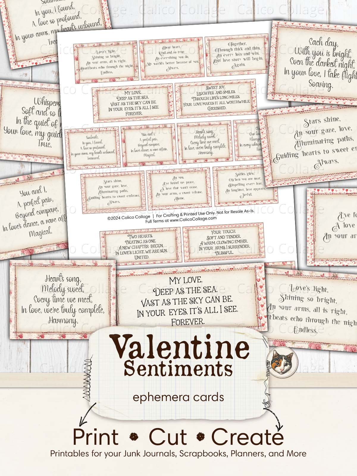 Valentine Sentiments Junk Journal Printable Ephemera Words