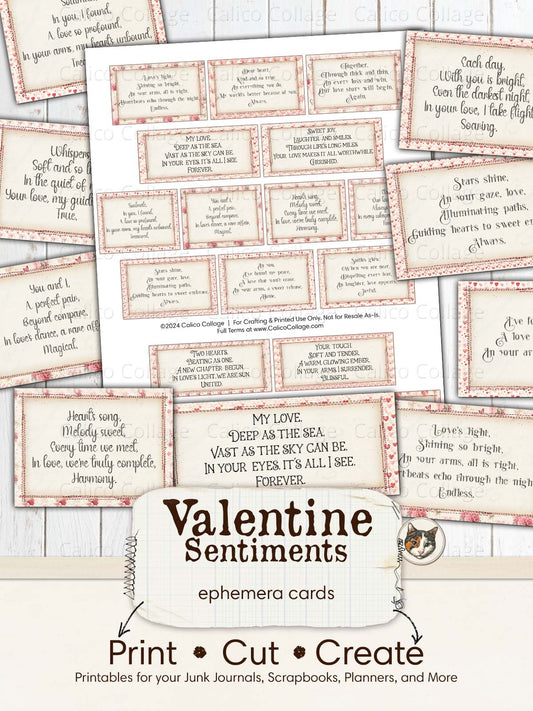 Valentine Sentiments Junk Journal Printable Ephemera Words