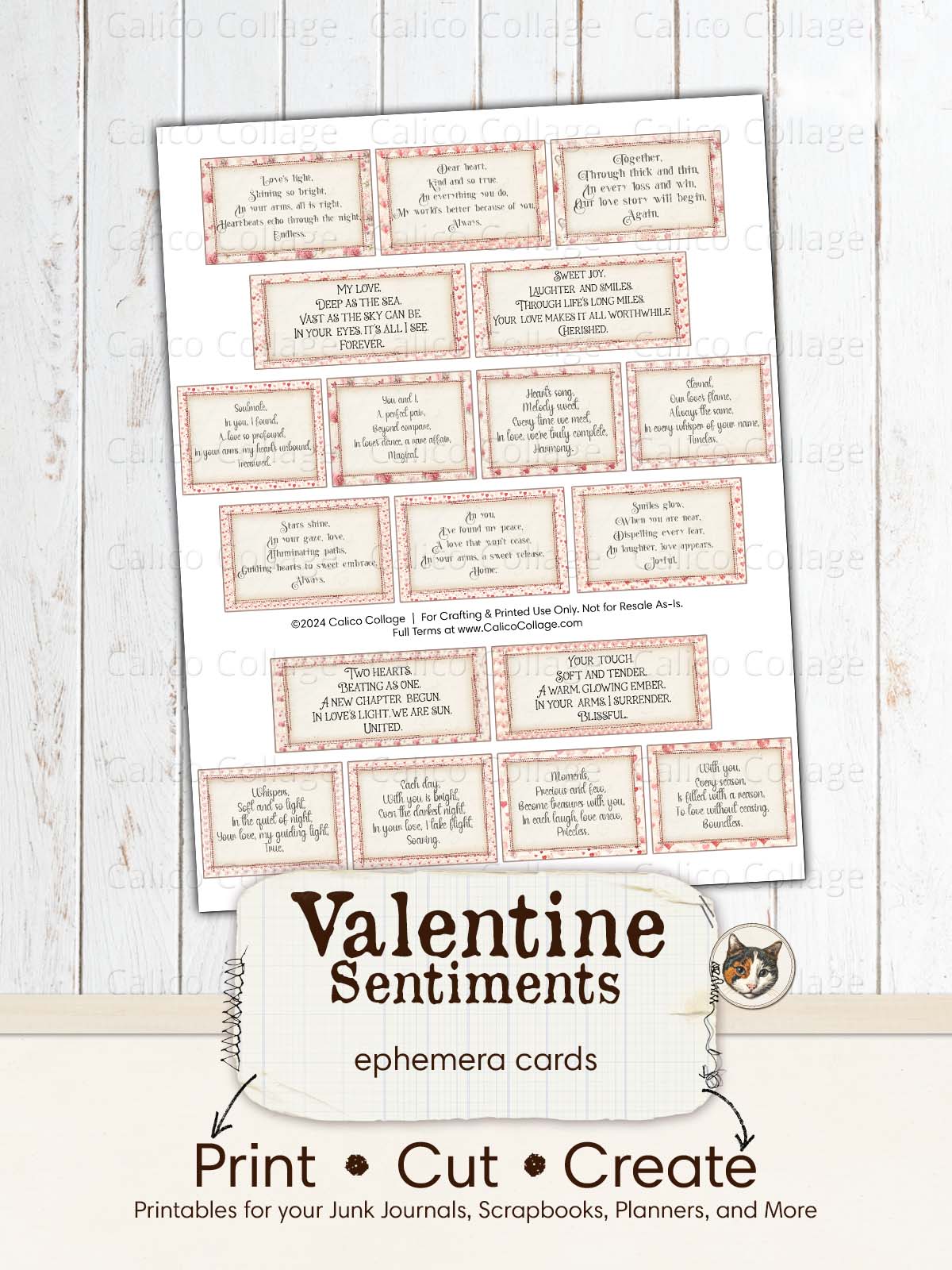 Valentine Sentiments Junk Journal Printable Ephemera Words