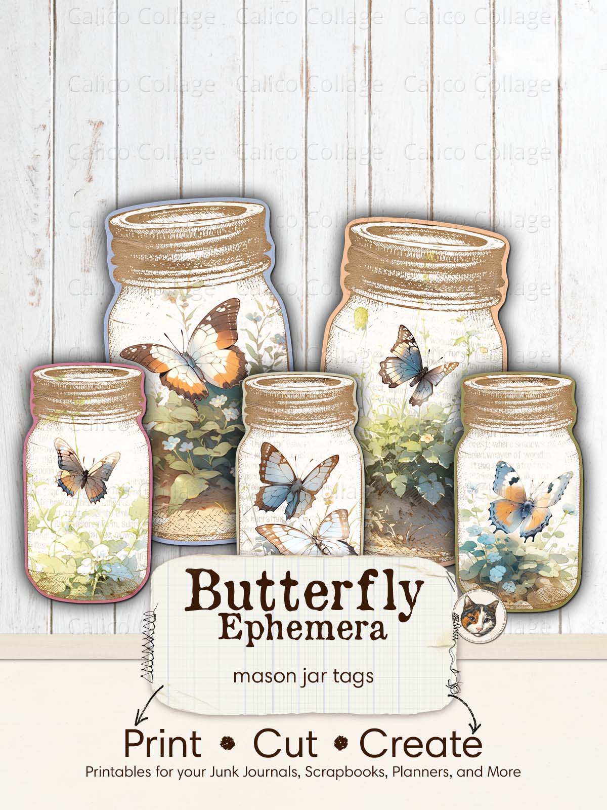 Butterfly Ephemera Mason Jar Tag Printable